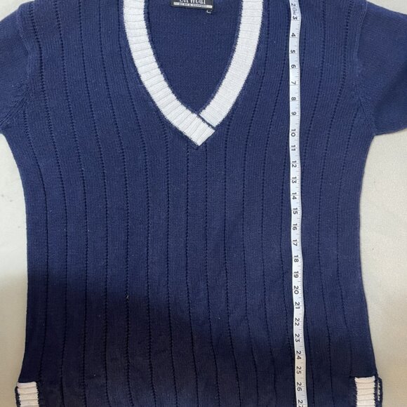 Women's One Size Loose Fitting Navy Blue and White Sweater by SK Wear - Picture 3 of 5
